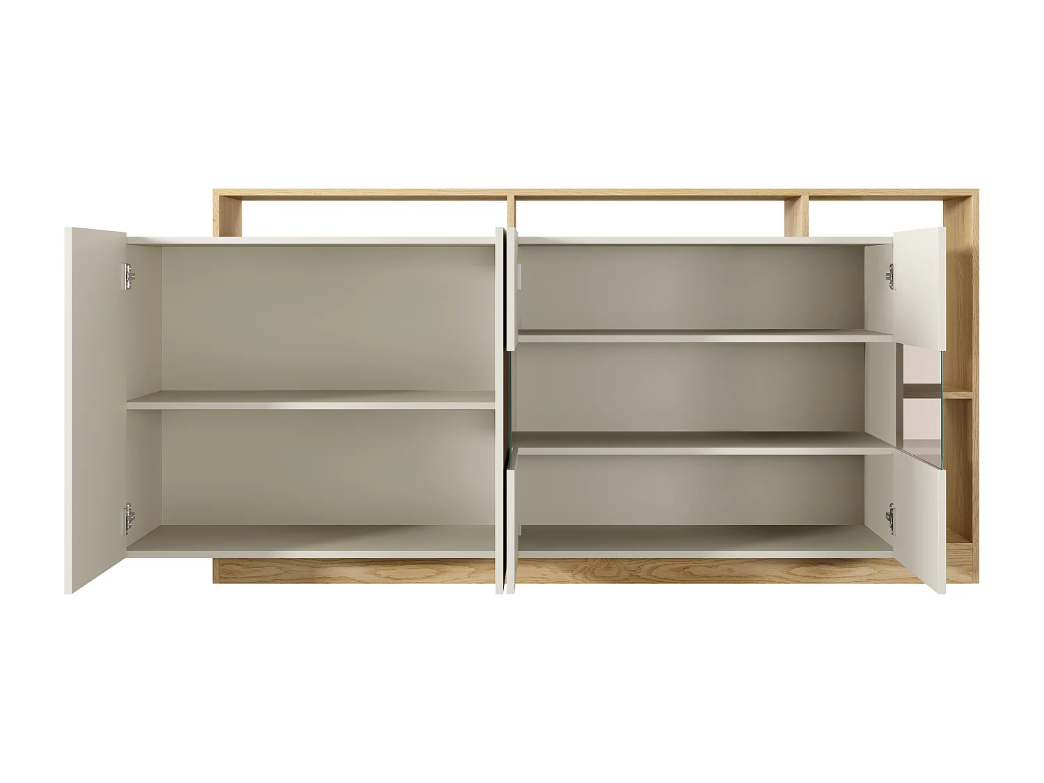 Skjenk 4 dører og 4 nisjer med LED-lys - Beige og Lys naturlig - IDESIA