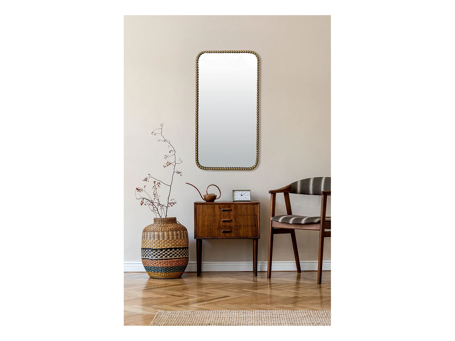 Miroir métal doré rectangulaire perles 50x90cm