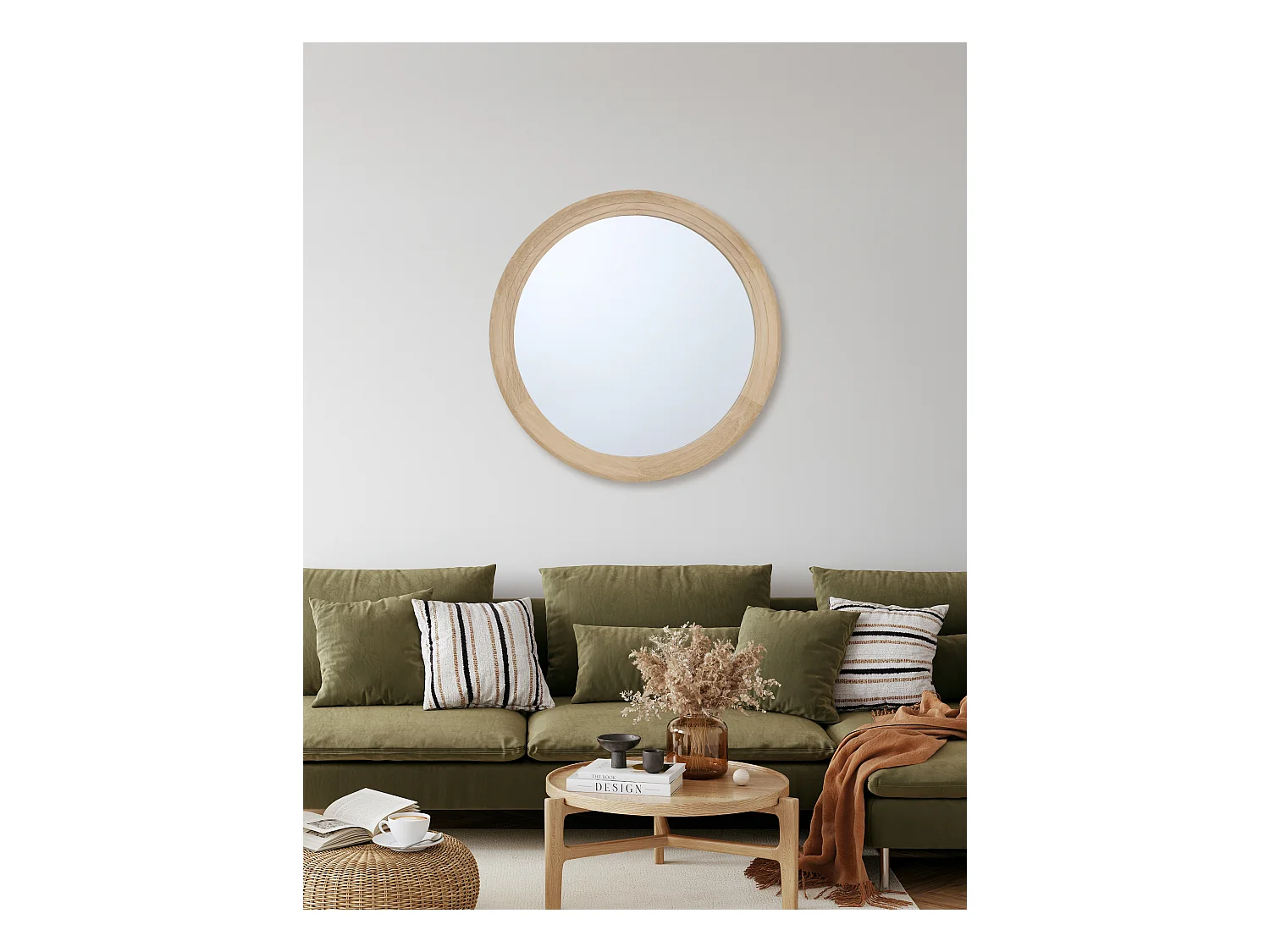 Miroir rond épais bois clair 76cm