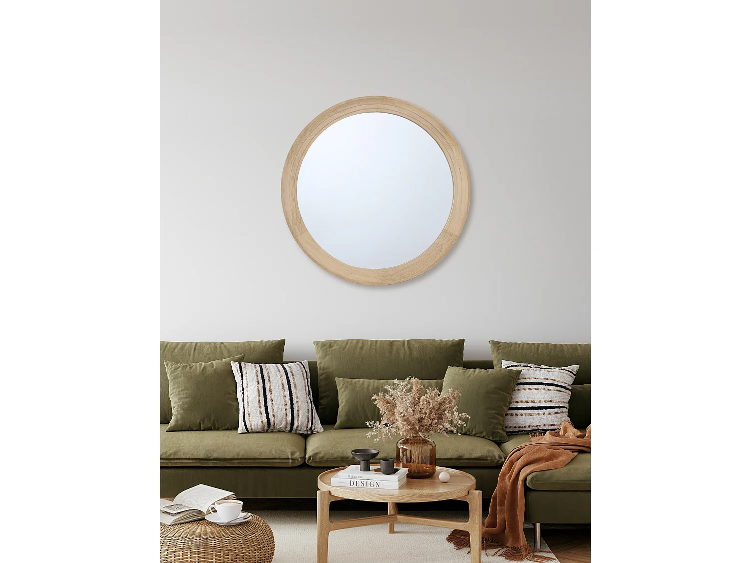 Miroir rond épais bois clair 76cm