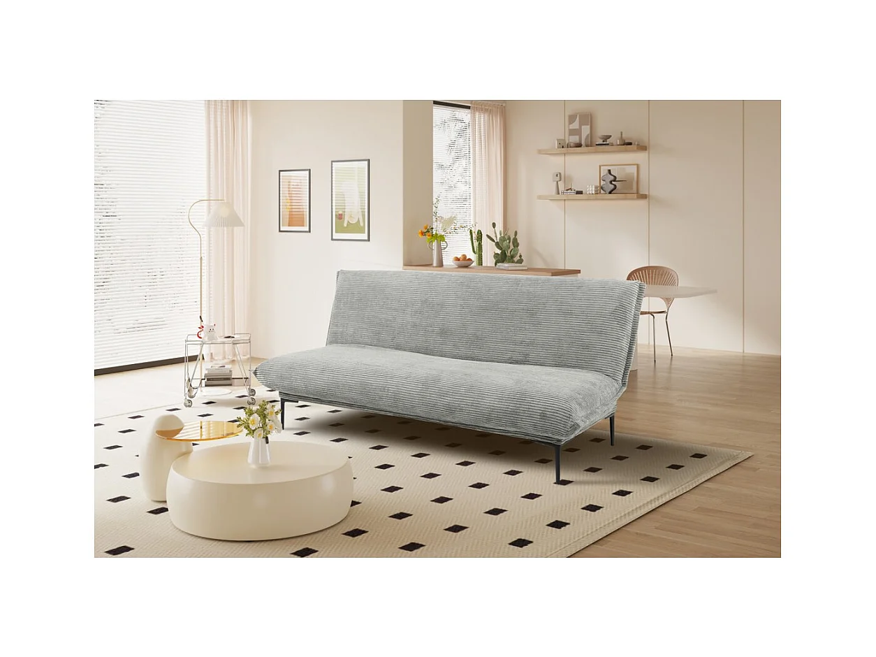 Sofá-cama VELARIS – Tecido de veludo cinza escuro – Estrutura de madeira – Colchão integrado – Elegante e compacto