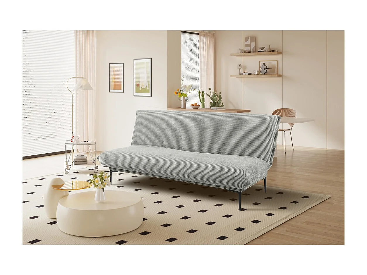 Sofá-cama VELARIS – Tecido de veludo cinza escuro – Estrutura de madeira – Colchão integrado – Elegante e compacto