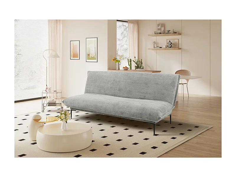 Canapé-lit VELARIS – Tissu velours gris foncé – Structure bois – Matelas intégré – Élégant et compact