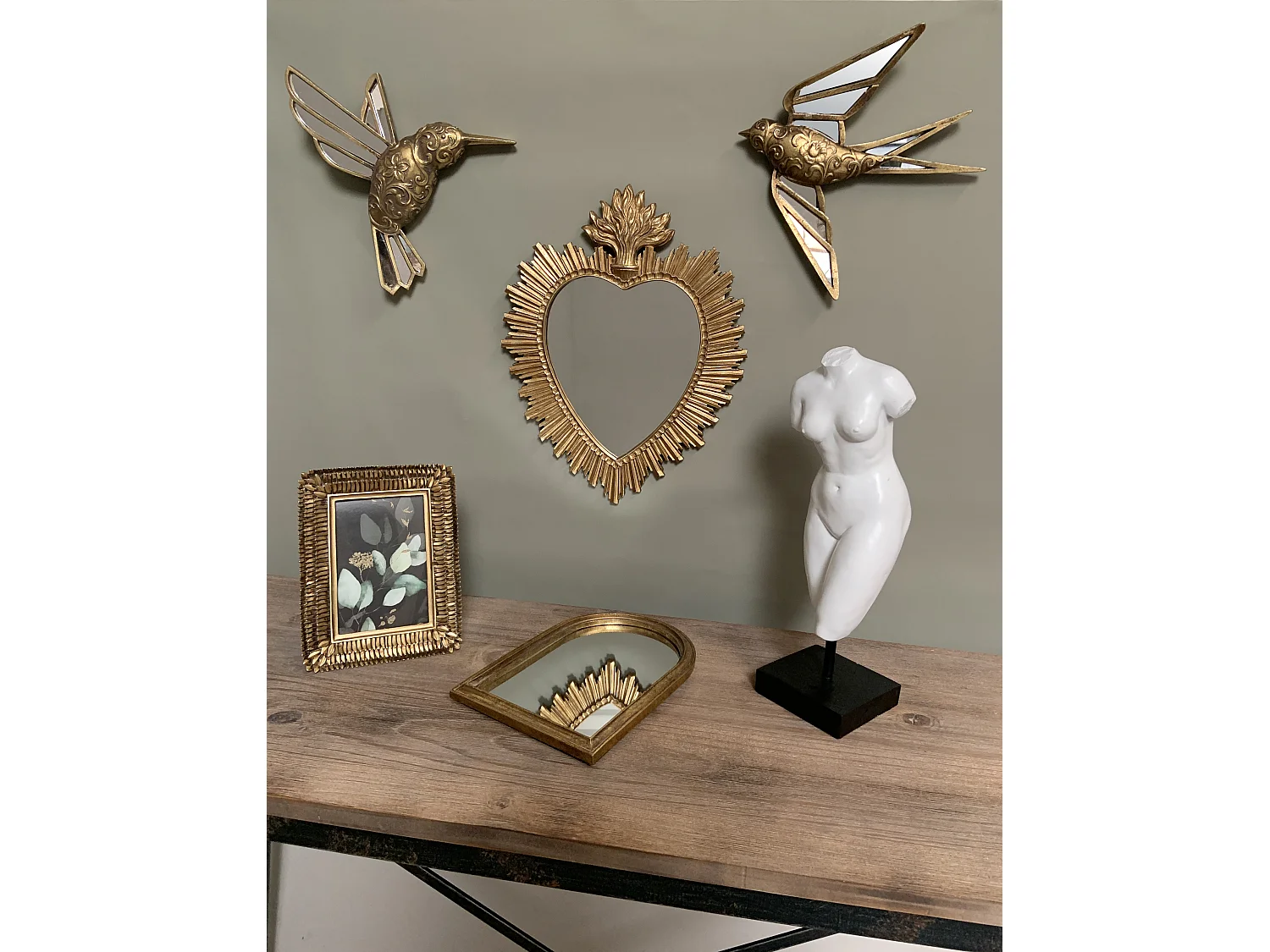 Déco murale colibri doré 25x23cm