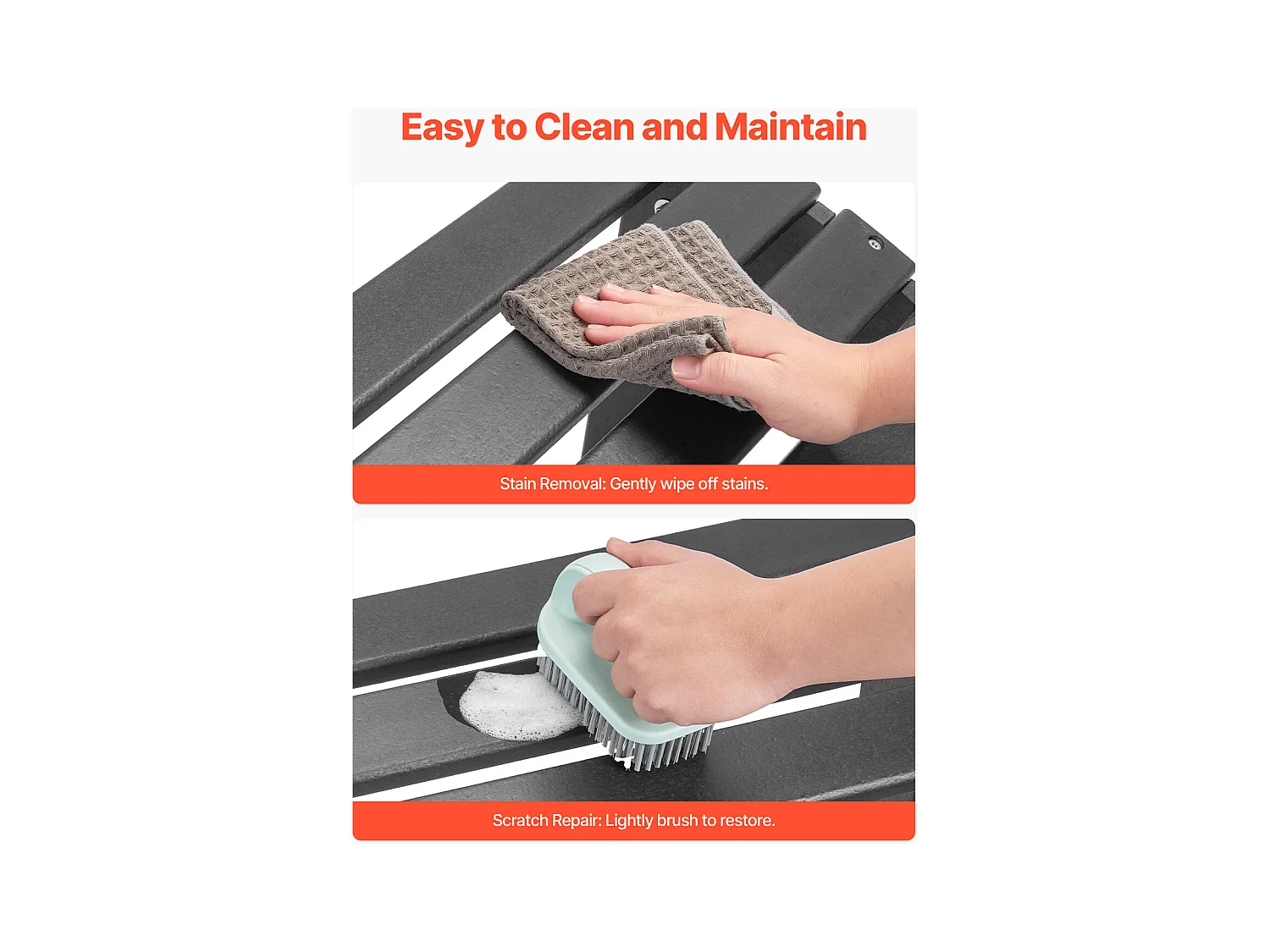 Pouf de Jardin, SucceBuy Pouf Adirondack Pliable en Plastique HDPE 47 x 49 x 33 cm, Repose-pieds Résistant aux Intempéries pour Chaise Adirondack, Noir