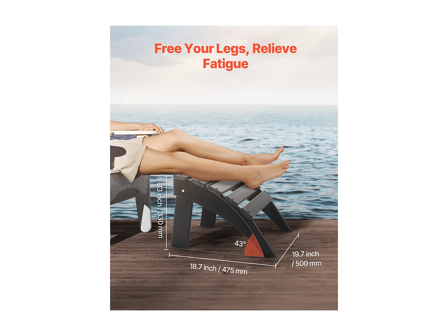 Pouf de Jardin, SucceBuy Pouf Adirondack Pliable en Plastique HDPE 47 x 49 x 33 cm, Repose-pieds Résistant aux Intempéries pour Chaise Adirondack, Noir