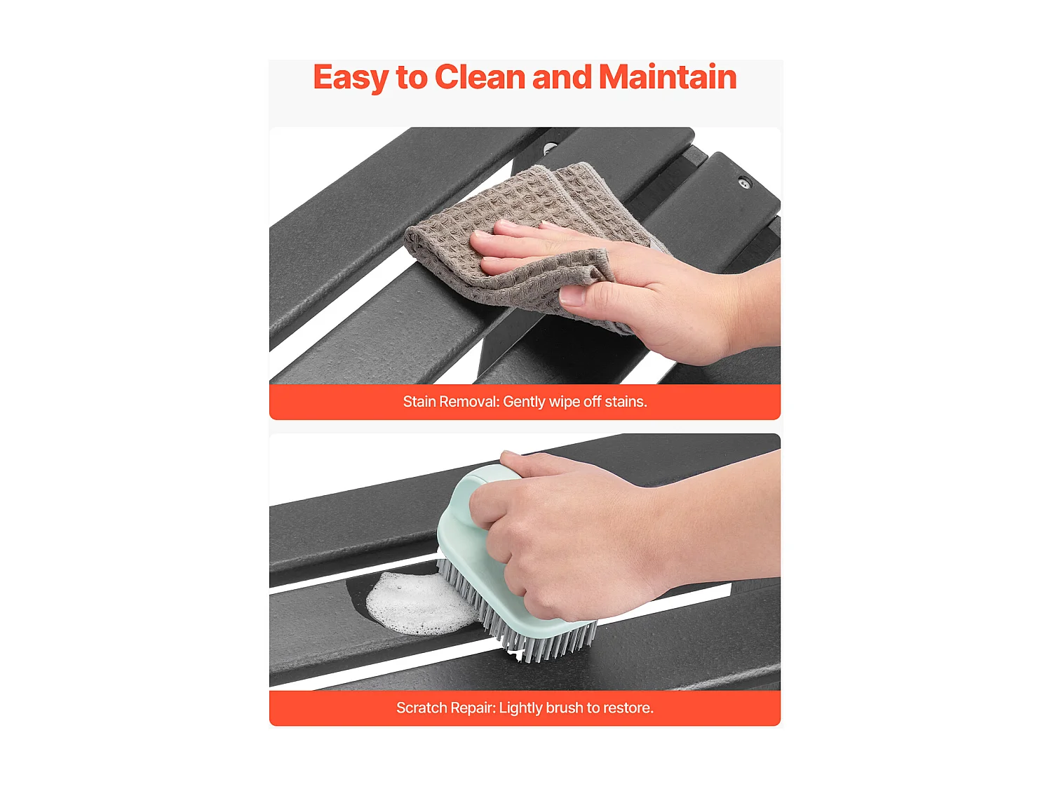 Pouf de Jardin, SucceBuy Pouf Adirondack Pliable en Plastique HDPE 47 x 49 x 33 cm, Repose-pieds Résistant aux Intempéries pour Chaise Adirondack, Noir