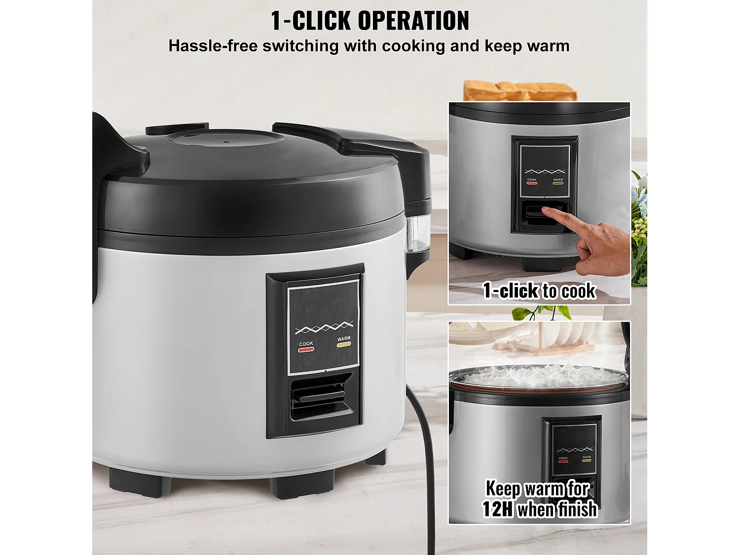 Cuiseur à Riz Commercial SucceBuy, 13L 60 Tasses Antiadhésif 12H Chaud pour Restaurant