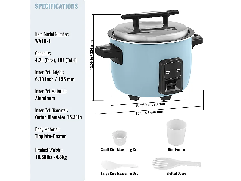 Handlowy Kocioł SucceBuy do Ryżu, 10 L 50 Filiżanek Antypryszkowe 24H Grzeb dla Restauracji