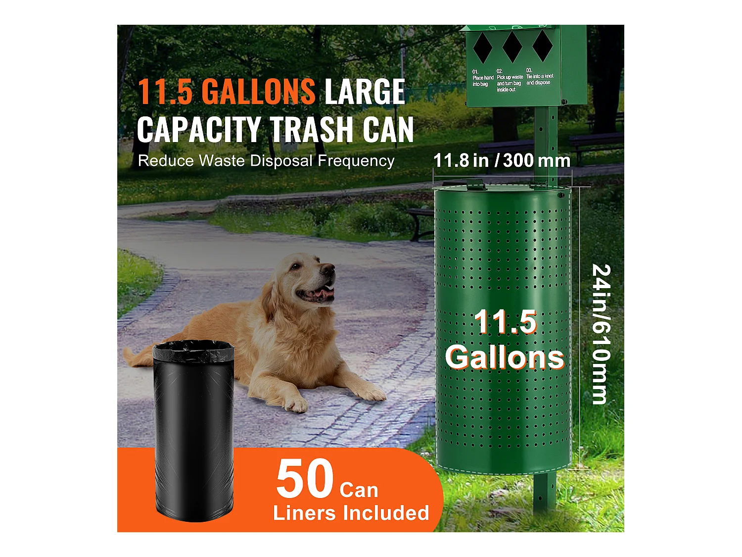 Distributeur de Sacs à Excréments, SucceBuy Station de Collecte des Déchets Canins de 43 L avec 600 Sacs pour l'Extérieur