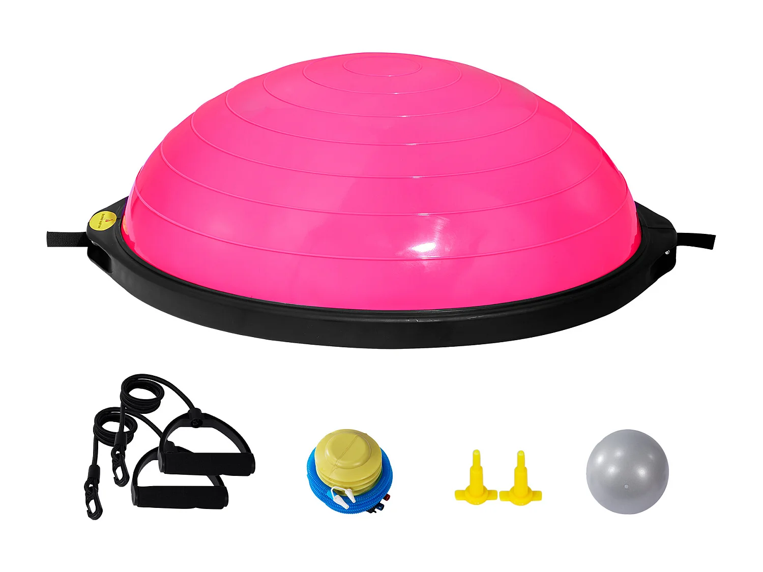 Ballons d'Exercice SucceBuy, Demi-Ballon d'Exercice d'Entraînement, 66 cm, Capacité de 680 kg, avec Bandes de Résistance et Pompe à Pied, Rose