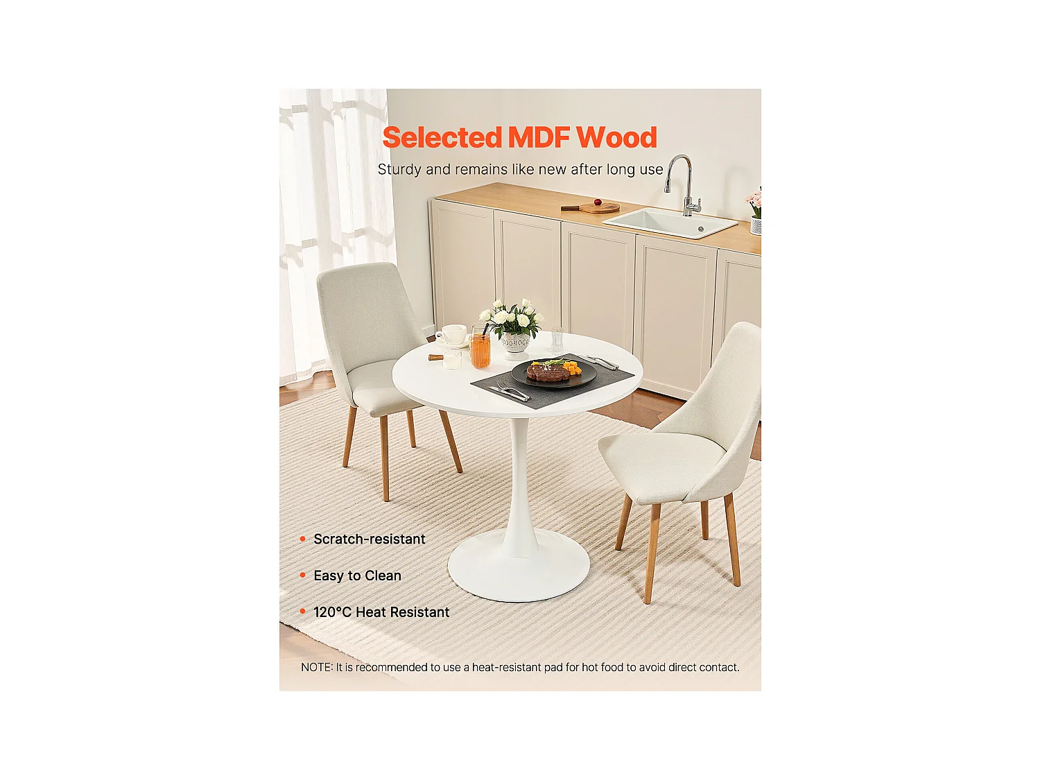 Mesa de Conjunto SucceBuy Mesa de Jantar Redonda em Madeira de 80 cm para 2 a 4 Pessoas (Só Mesa)