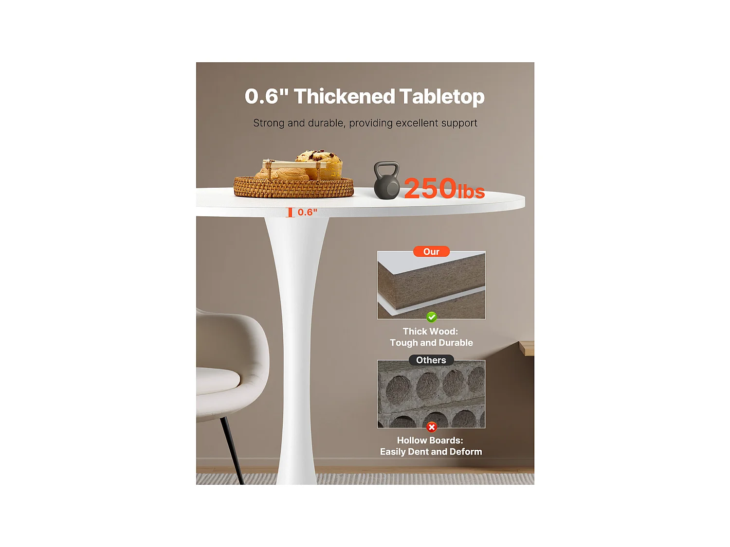 Mesa de Conjunto SucceBuy Mesa de Jantar Redonda em Madeira de 80 cm para 2 a 4 Pessoas (Só Mesa)