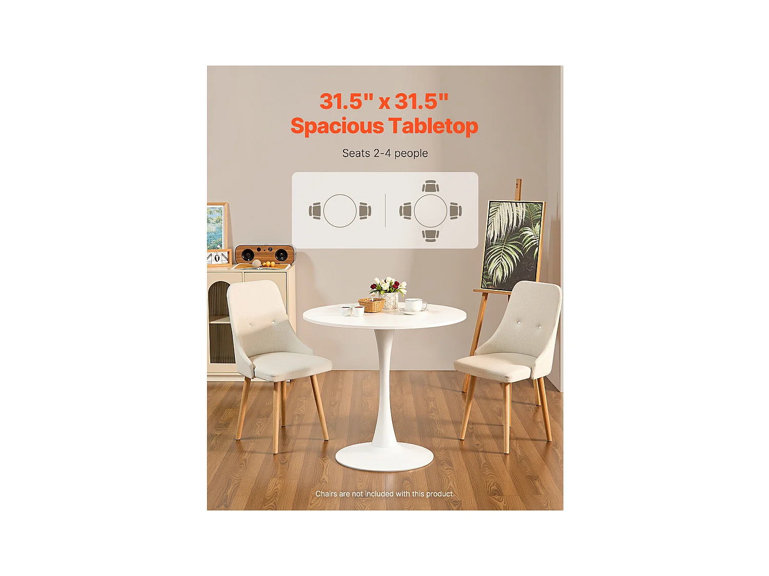 Mesa de Conjunto SucceBuy Mesa de Jantar Redonda em Madeira de 80 cm para 2 a 4 Pessoas (Só Mesa)