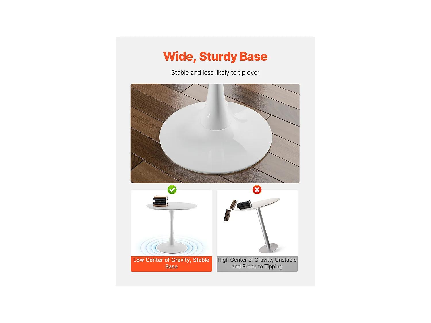 Mesa de Conjunto SucceBuy Mesa de Jantar Redonda em Madeira de 80 cm para 2 a 4 Pessoas (Só Mesa)