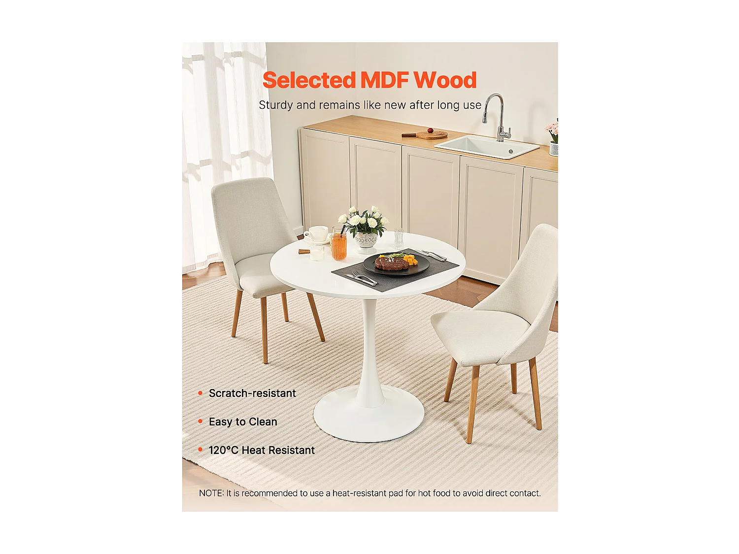 Mesa de Conjunto SucceBuy Mesa de Jantar Redonda em Madeira de 80 cm para 2 a 4 Pessoas (Só Mesa)