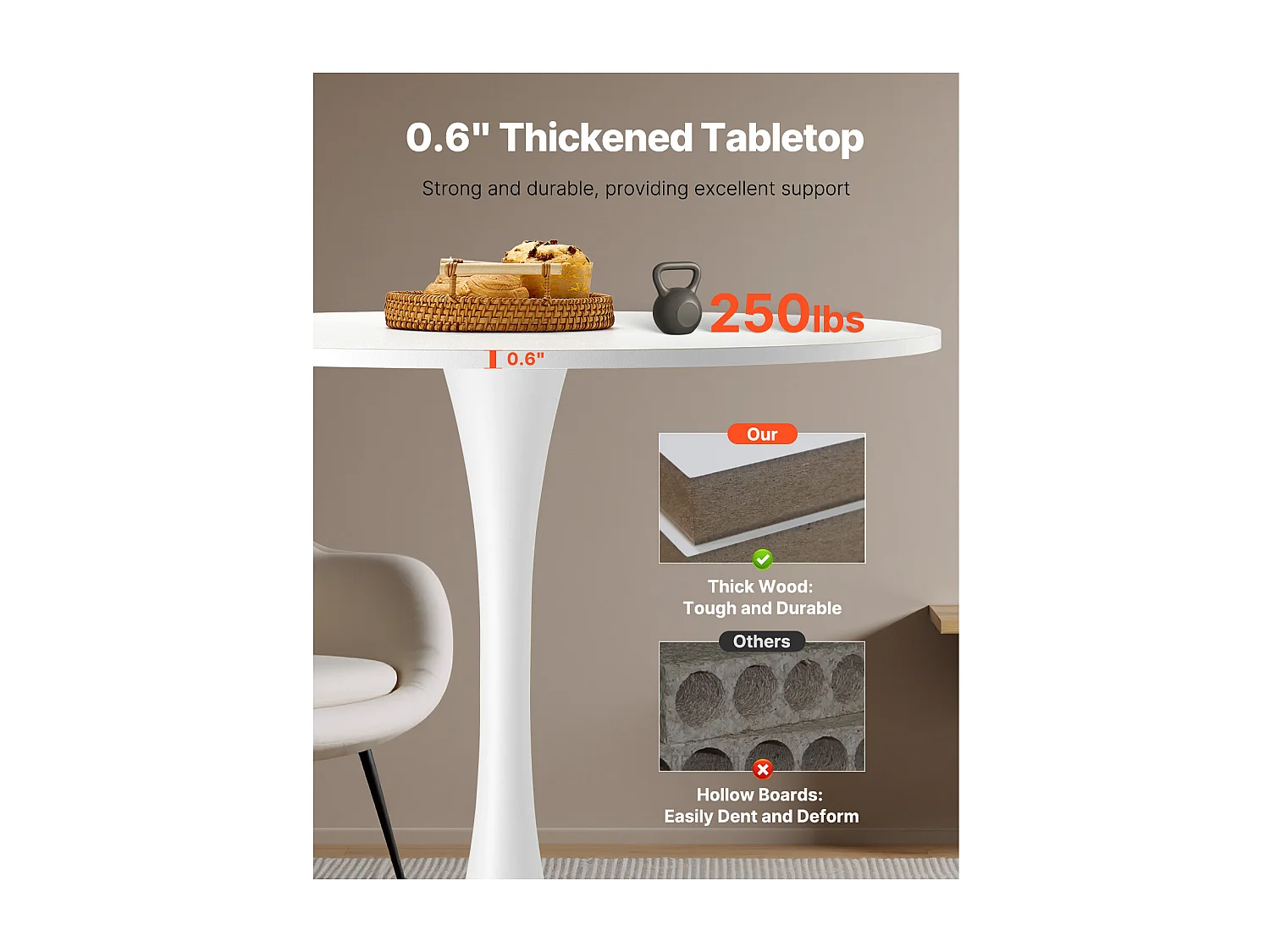 Mesa de Conjunto SucceBuy Mesa de Jantar Redonda em Madeira de 80 cm para 2 a 4 Pessoas (Só Mesa)