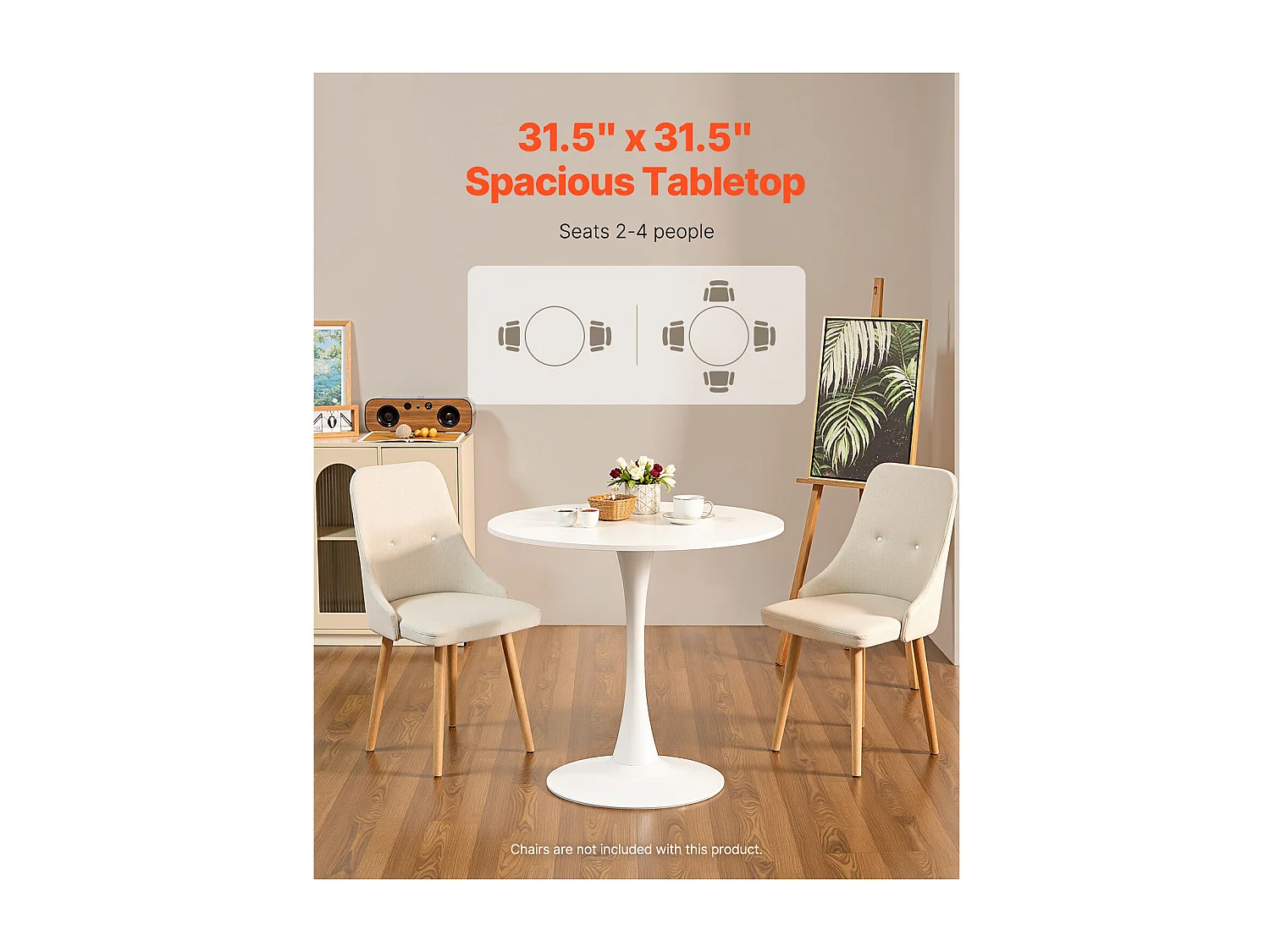 Mesa de Conjunto SucceBuy Mesa de Jantar Redonda em Madeira de 80 cm para 2 a 4 Pessoas (Só Mesa)