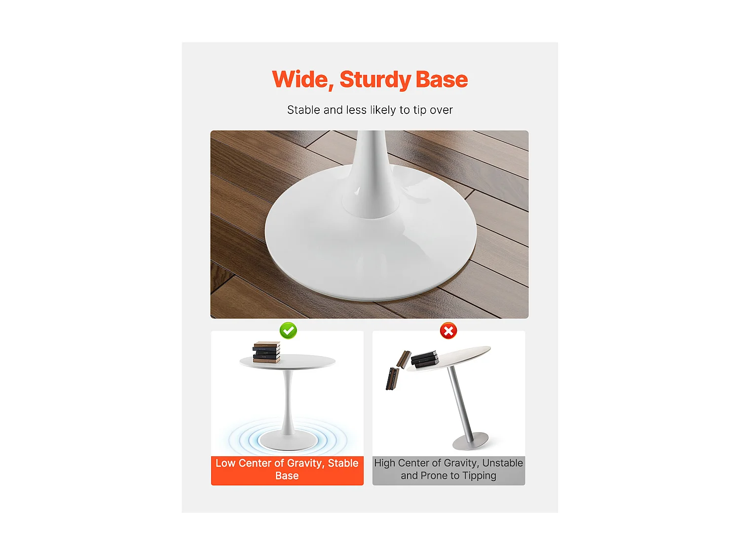 Mesa de Conjunto SucceBuy Mesa de Jantar Redonda em Madeira de 80 cm para 2 a 4 Pessoas (Só Mesa)