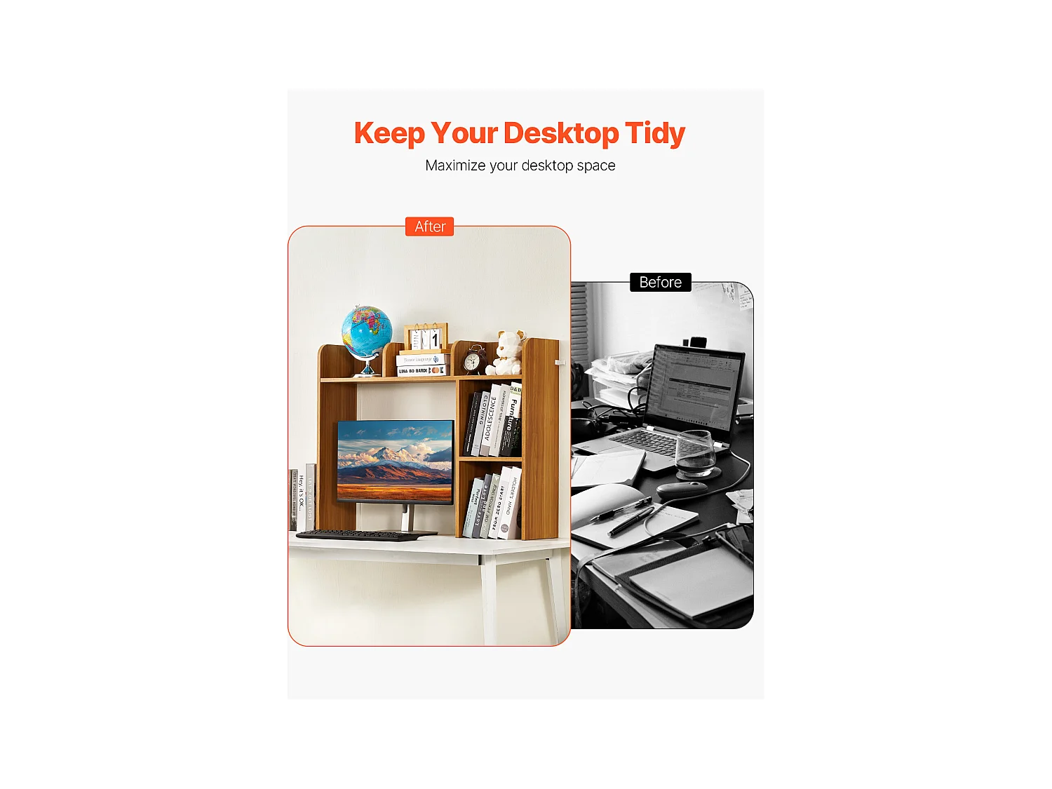 Étagère de Bureau SucceBuy en Bois à 2 Niveaux Organisateur de Rangement pour le Bureau et la Maison