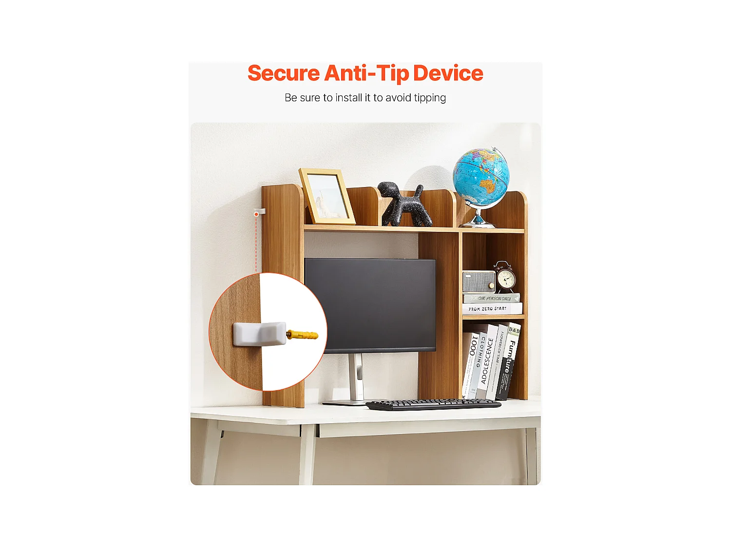 Étagère de Bureau SucceBuy en Bois à 2 Niveaux Organisateur de Rangement pour le Bureau et la Maison