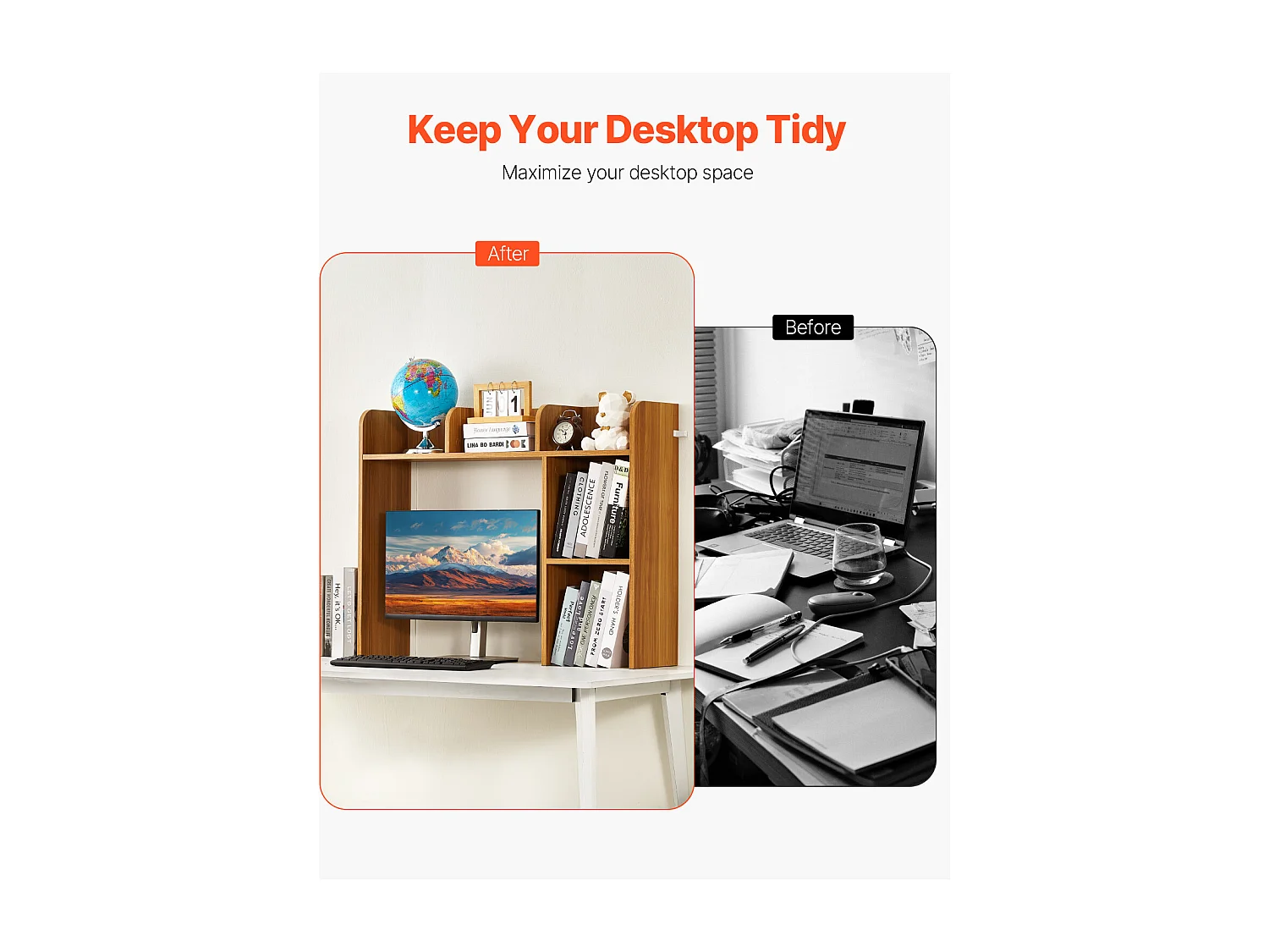 Étagère de Bureau SucceBuy en Bois à 2 Niveaux Organisateur de Rangement pour le Bureau et la Maison