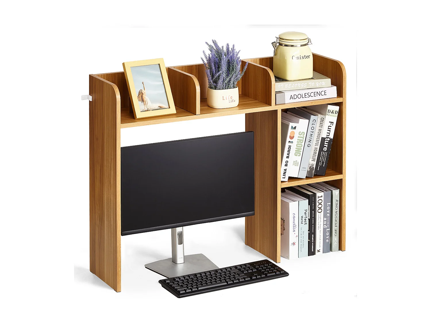 Étagère de Bureau SucceBuy en Bois à 2 Niveaux Organisateur de Rangement pour le Bureau et la Maison