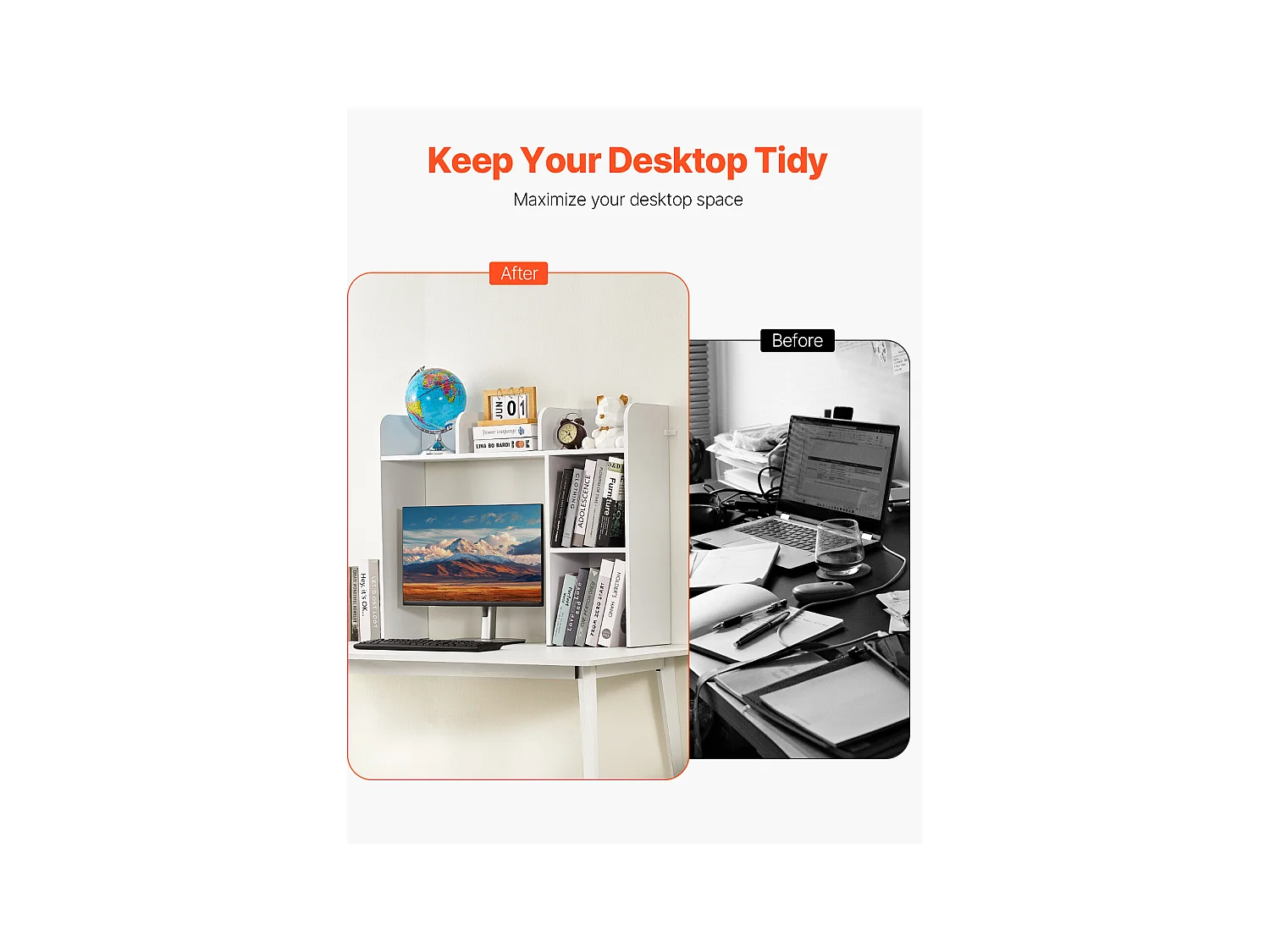 Étagère de Bureau SucceBuy Blanche à 2 Niveaux Organisateur de Rangement pour le Bureau et la Maison