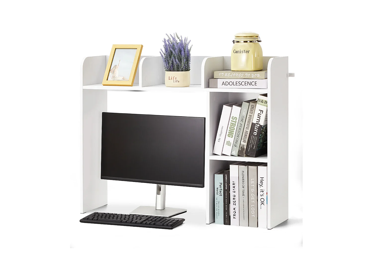 Étagère de Bureau SucceBuy Blanche à 2 Niveaux Organisateur de Rangement pour le Bureau et la Maison