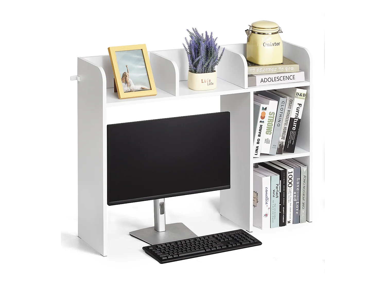 Étagère de Bureau SucceBuy Blanche à 2 Niveaux Organisateur de Rangement pour le Bureau et la Maison