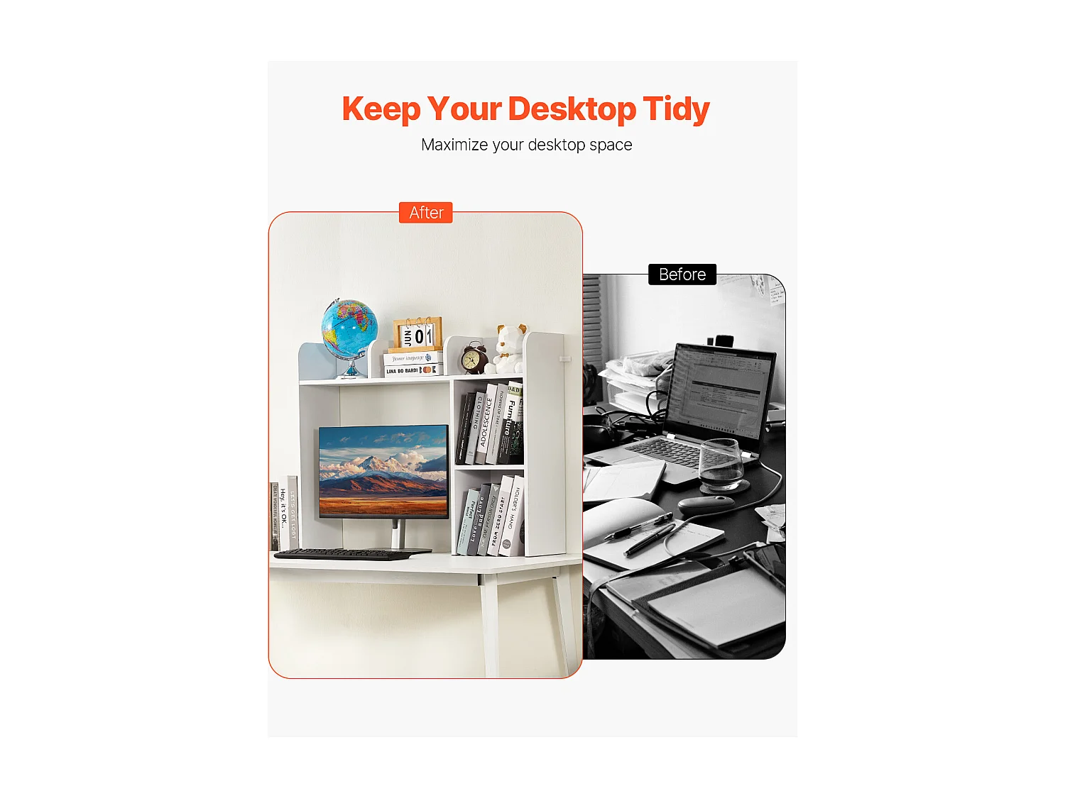 Półka Biurkowa SucceBuy Biała na 2 Poziomach Organizer do Przechowywania do Biura i Domu