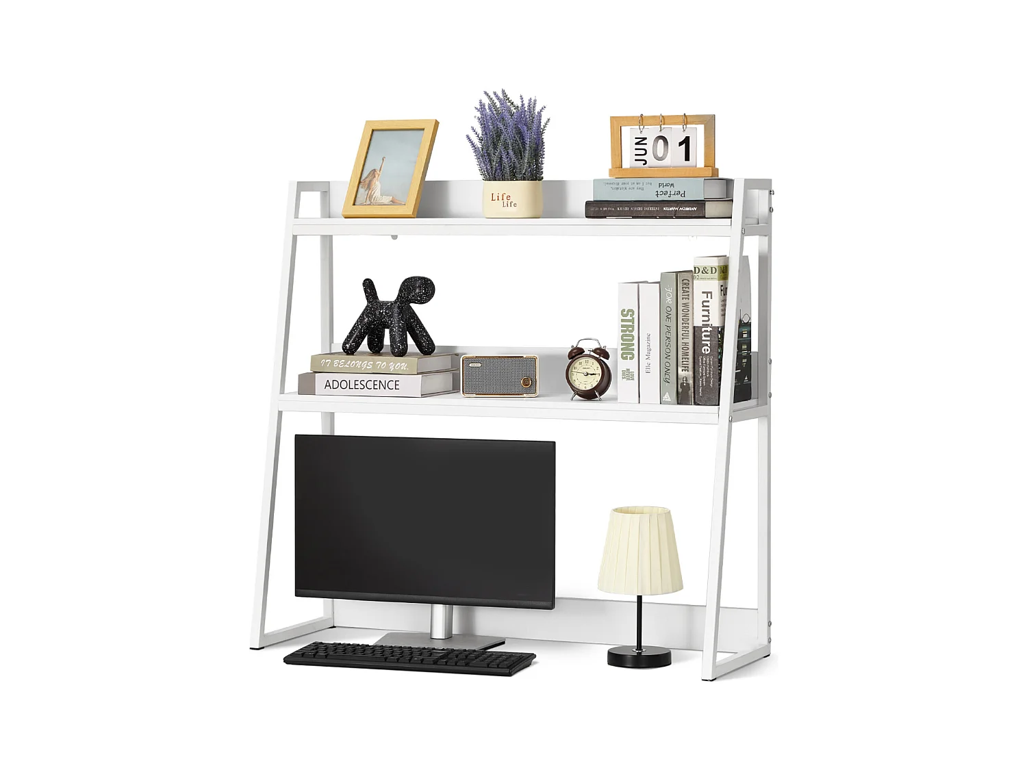 Étagère de Bureau SucceBuy Organiseur à 2 Niveaux pour le Bureau et la Maison Blanc