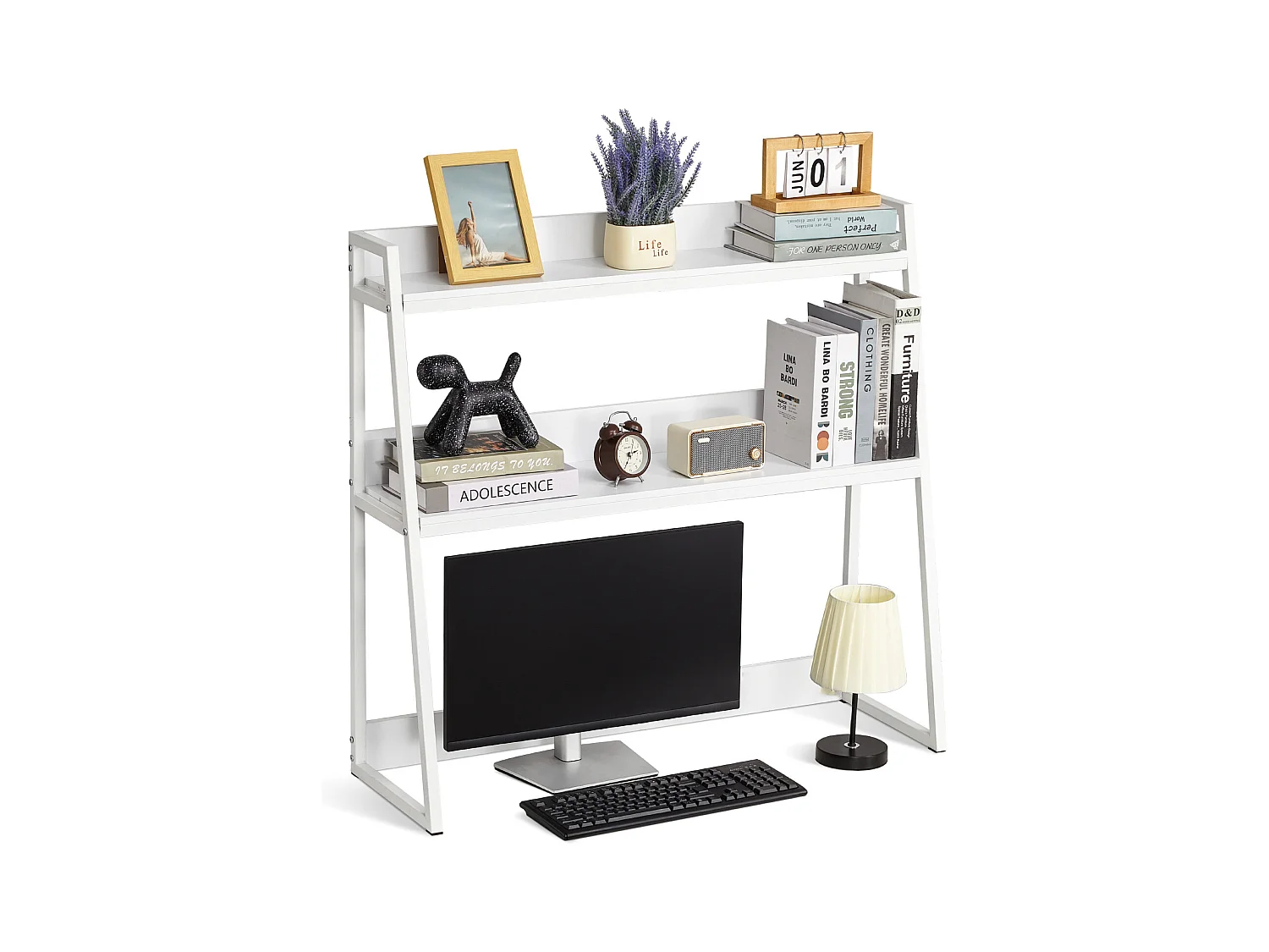 Étagère de Bureau SucceBuy Organiseur à 2 Niveaux pour le Bureau et la Maison Blanc