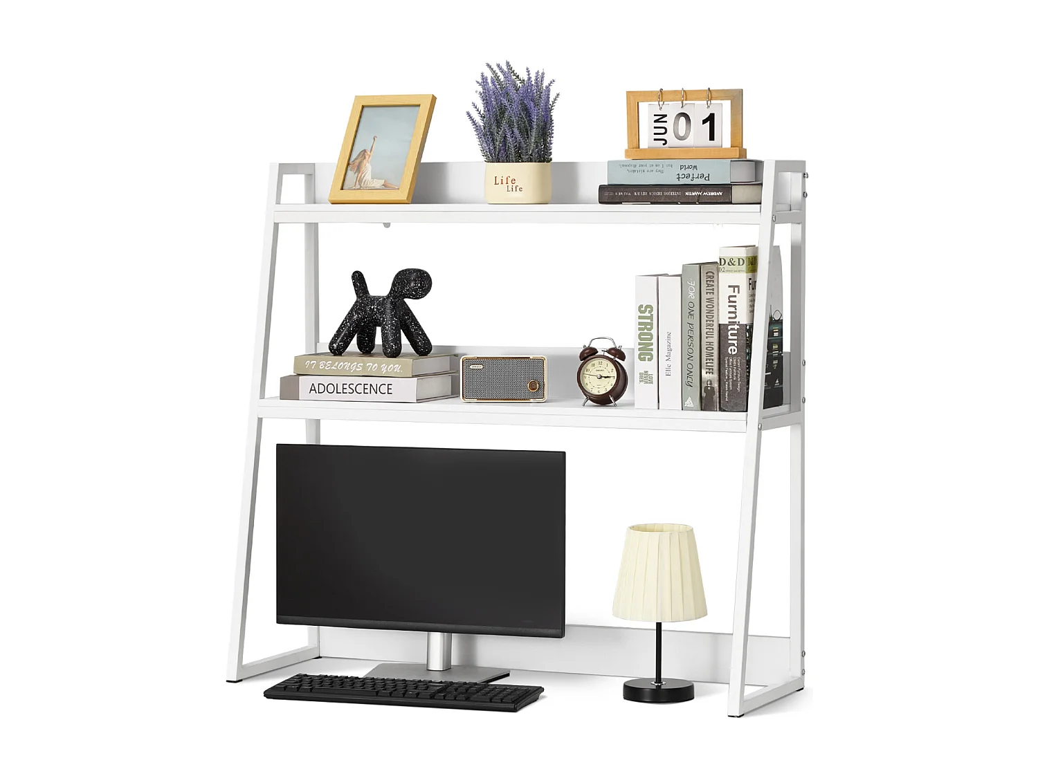 Étagère de Bureau SucceBuy Organiseur à 2 Niveaux pour le Bureau et la Maison Blanc