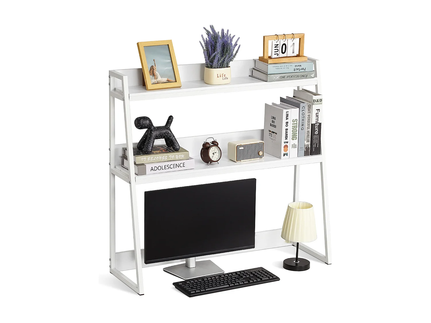 Étagère de Bureau SucceBuy Organiseur à 2 Niveaux pour le Bureau et la Maison Blanc