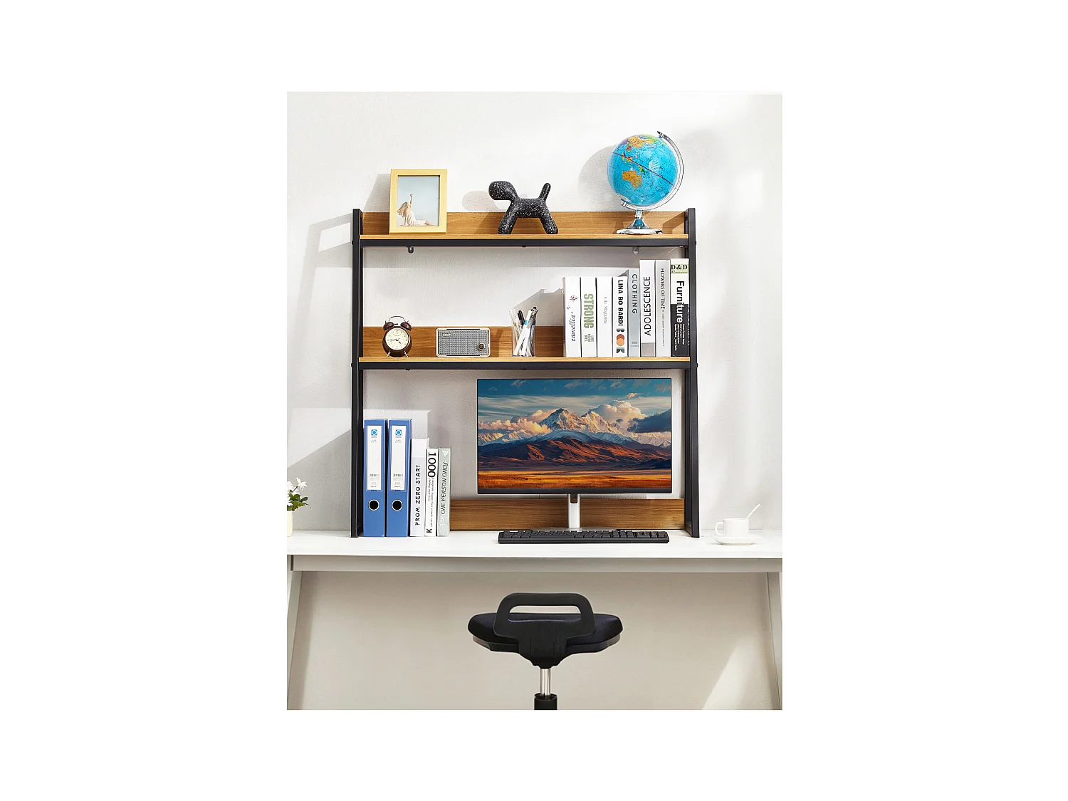 Étagère de Bureau SucceBuy 2 Niveaux Convient au Bureau et à la Maison avec des Patins Antidérapants, Mesurant 95 x 32 x 89 cm