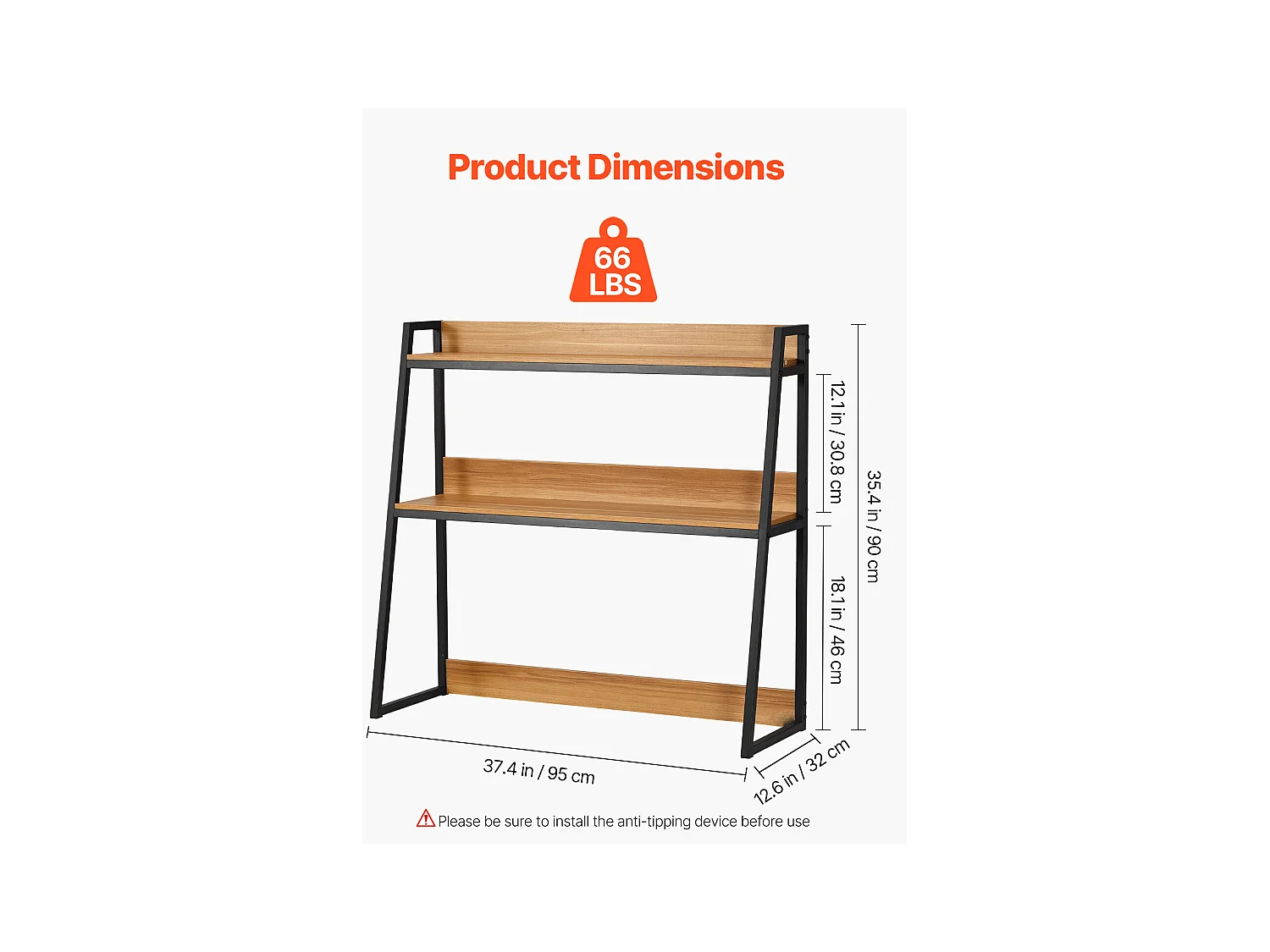 Étagère de Bureau SucceBuy 2 Niveaux Convient au Bureau et à la Maison avec des Patins Antidérapants, Mesurant 95 x 32 x 89 cm