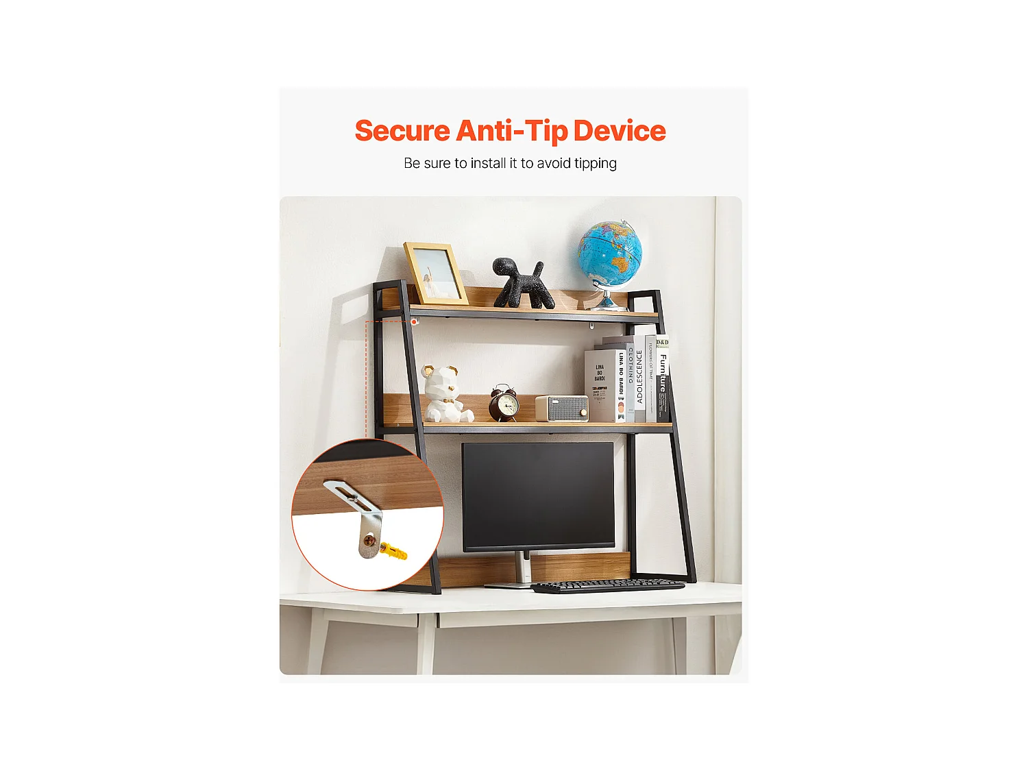 Étagère de Bureau SucceBuy 2 Niveaux Convient au Bureau et à la Maison avec des Patins Antidérapants, Mesurant 95 x 32 x 89 cm