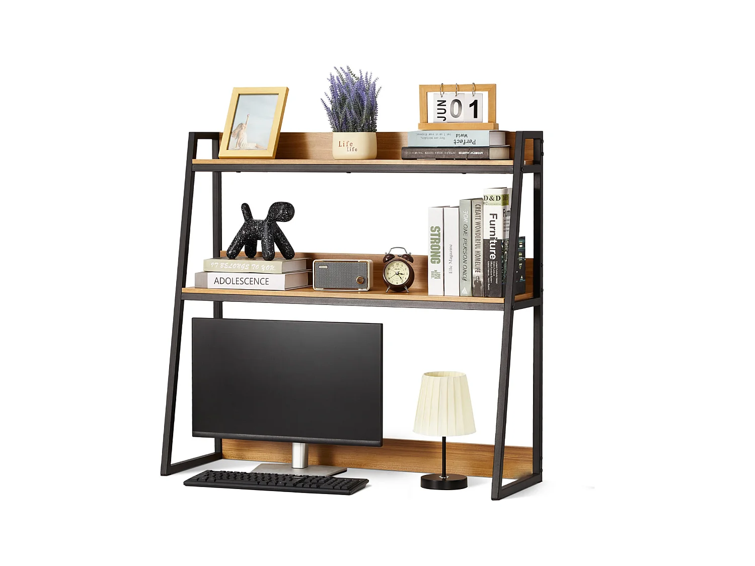 Étagère de Bureau SucceBuy 2 Niveaux Convient au Bureau et à la Maison avec des Patins Antidérapants, Mesurant 95 x 32 x 89 cm