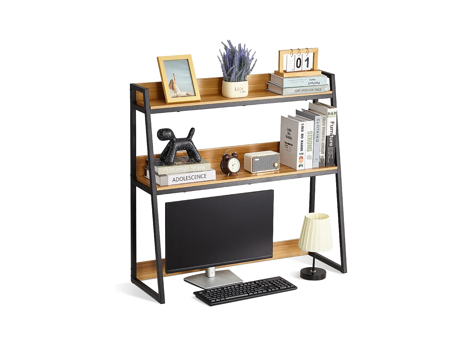 Étagère de Bureau SucceBuy 2 Niveaux Convient au Bureau et à la Maison avec des Patins Antidérapants, Mesurant 95 x 32 x 89 cm