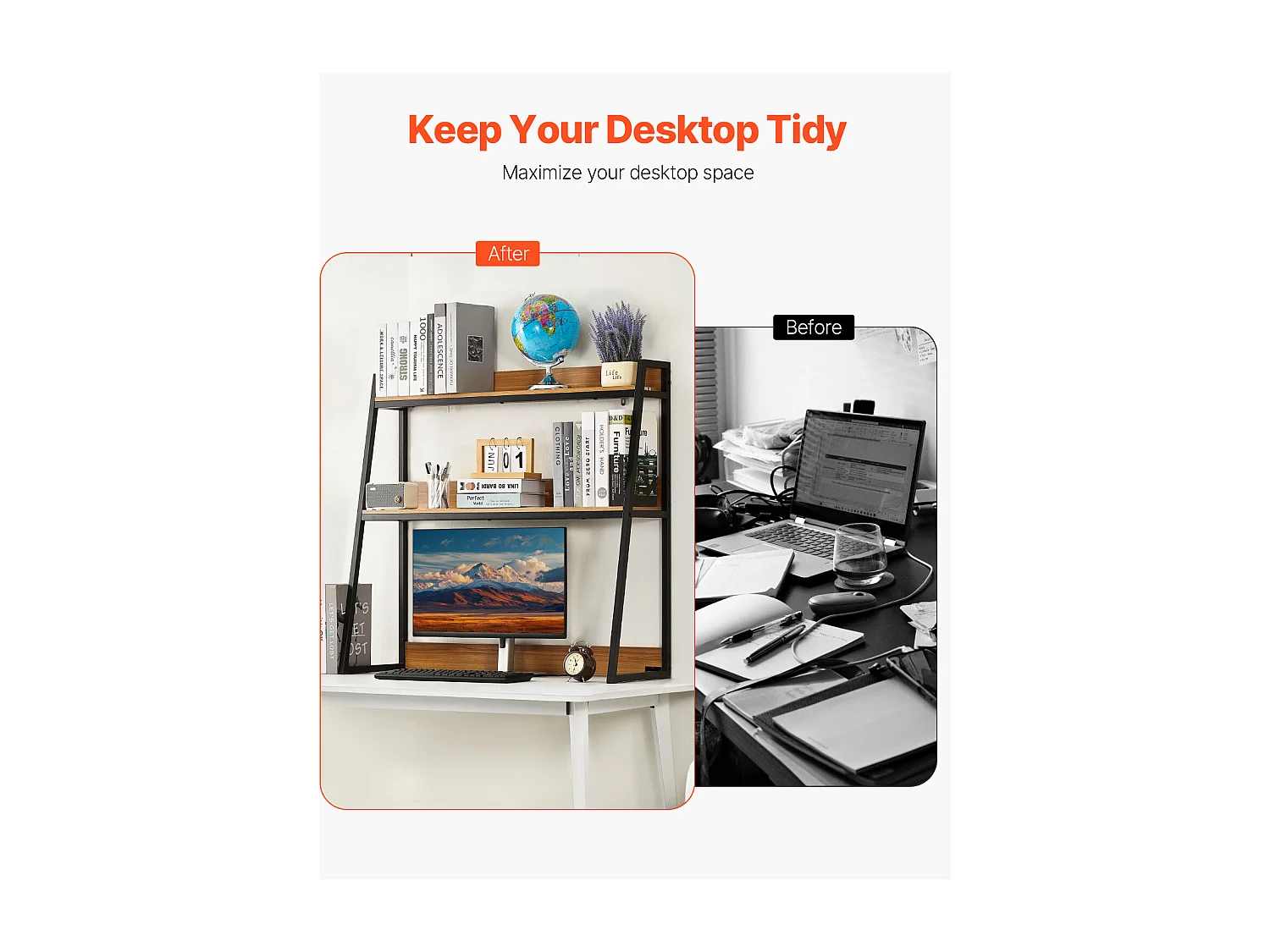 Étagère de Bureau SucceBuy 2 Niveaux Convient au Bureau et à la Maison avec des Patins Antidérapants, Mesurant 95 x 32 x 89 cm