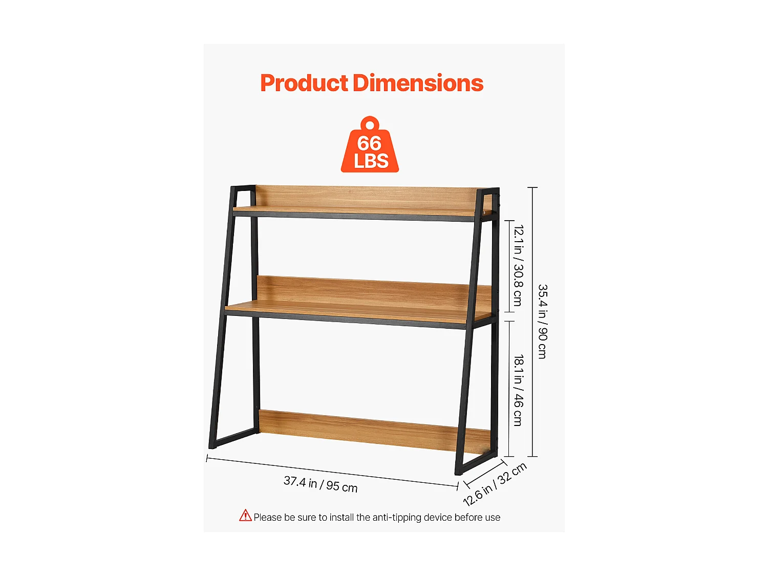 Étagère de Bureau SucceBuy 2 Niveaux Convient au Bureau et à la Maison avec des Patins Antidérapants, Mesurant 95 x 32 x 89 cm
