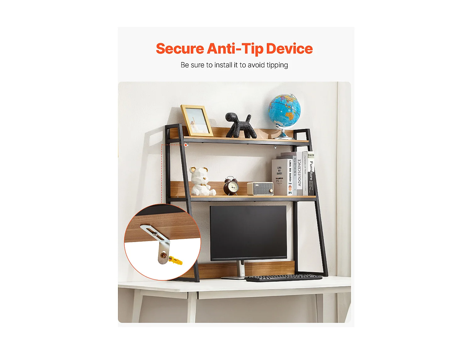 Étagère de Bureau SucceBuy 2 Niveaux Convient au Bureau et à la Maison avec des Patins Antidérapants, Mesurant 95 x 32 x 89 cm