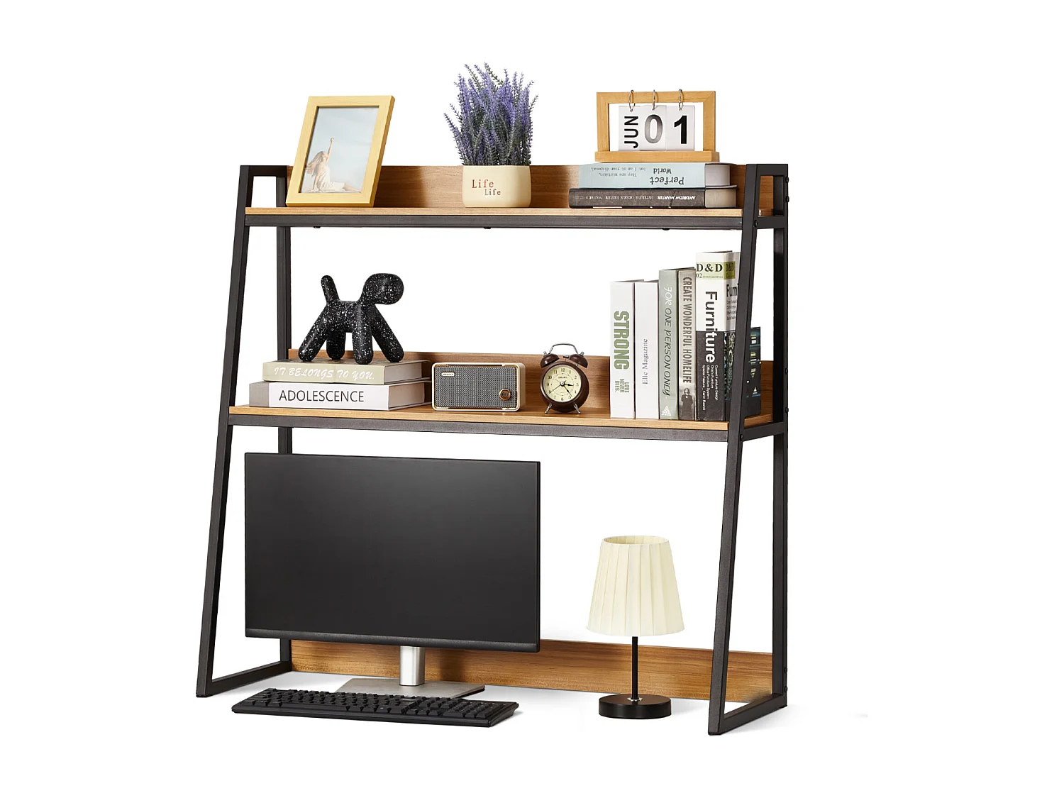 Étagère de Bureau SucceBuy 2 Niveaux Convient au Bureau et à la Maison avec des Patins Antidérapants, Mesurant 95 x 32 x 89 cm