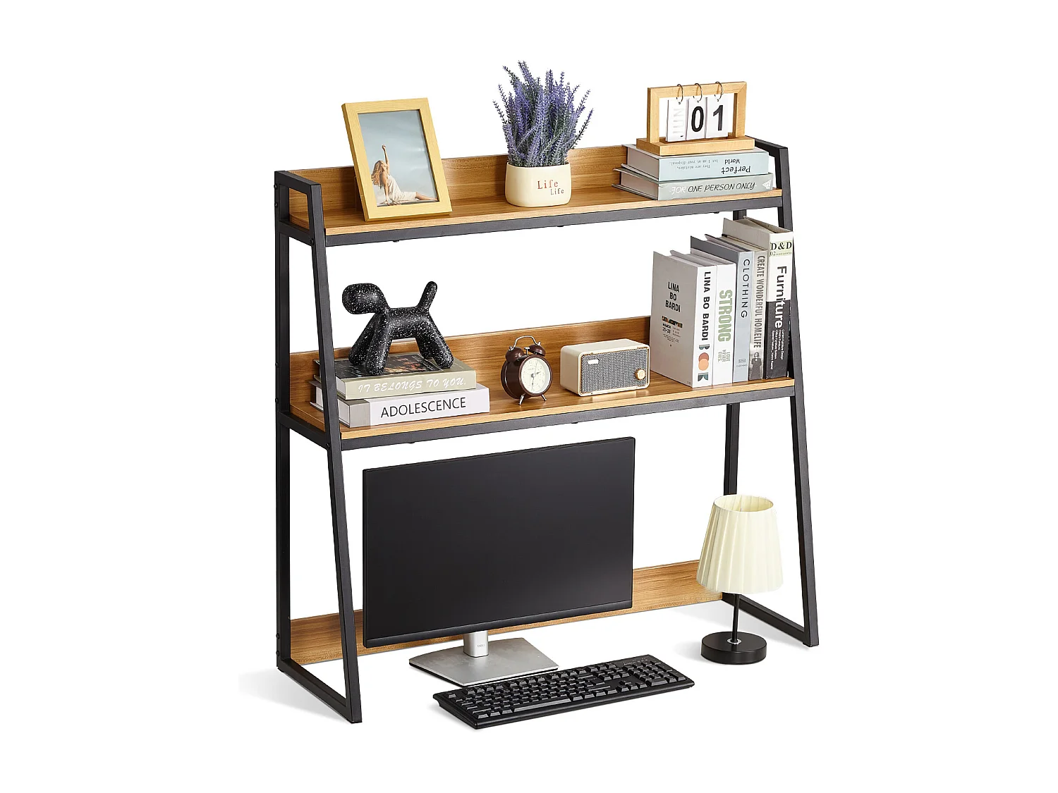 Étagère de Bureau SucceBuy 2 Niveaux Convient au Bureau et à la Maison avec des Patins Antidérapants, Mesurant 95 x 32 x 89 cm