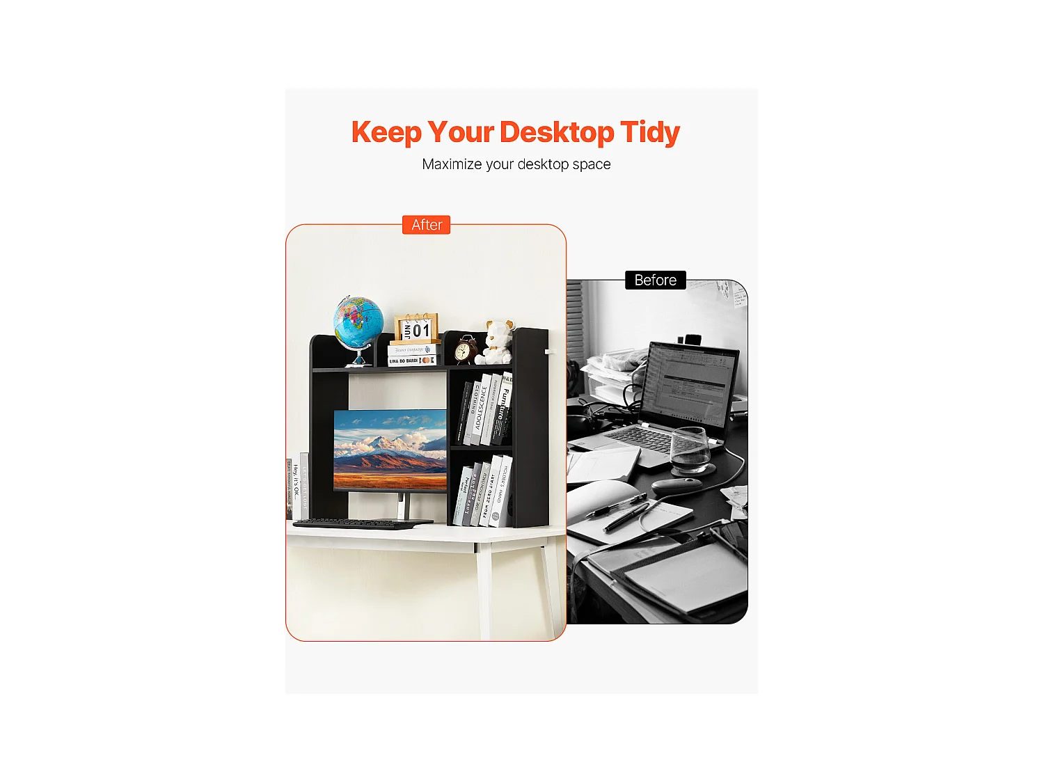 Étagère de Bureau SucceBuy Noire à 2 Niveaux Organisateur de Rangement pour le Bureau et la Maison