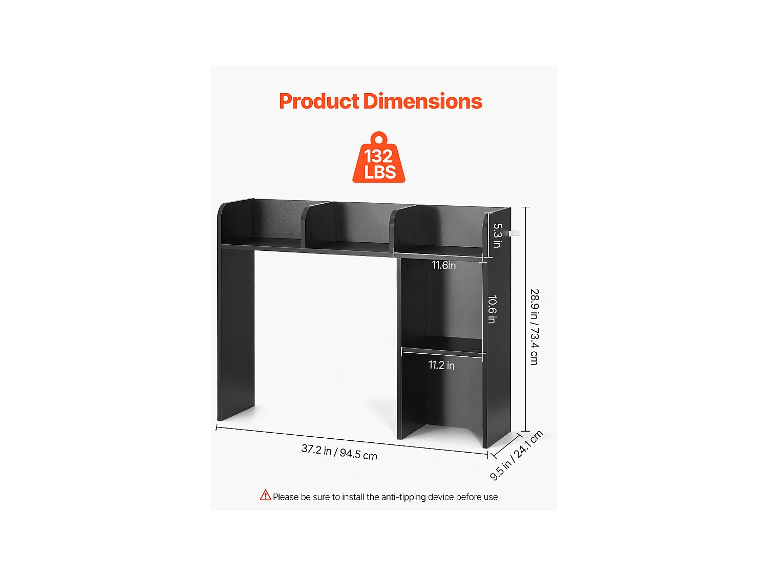 Étagère de Bureau SucceBuy Noire à 2 Niveaux Organisateur de Rangement pour le Bureau et la Maison