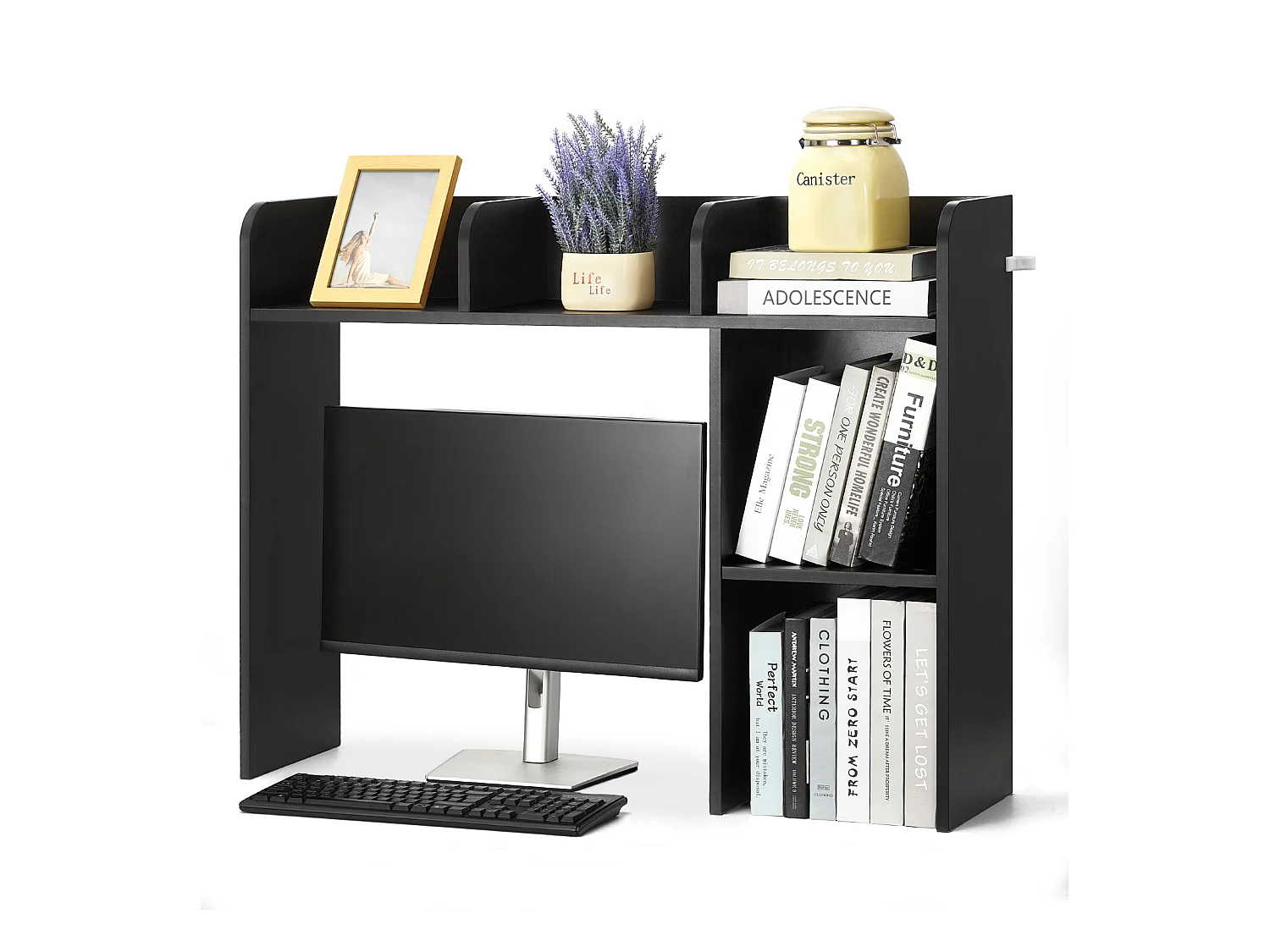 Étagère de Bureau SucceBuy Noire à 2 Niveaux Organisateur de Rangement pour le Bureau et la Maison