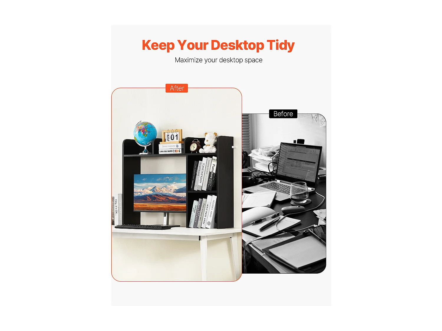 Estante de Oficina SucceBuy Negra de 2 Niveles Organizador de Almacenamiento para la Oficina y la Casa