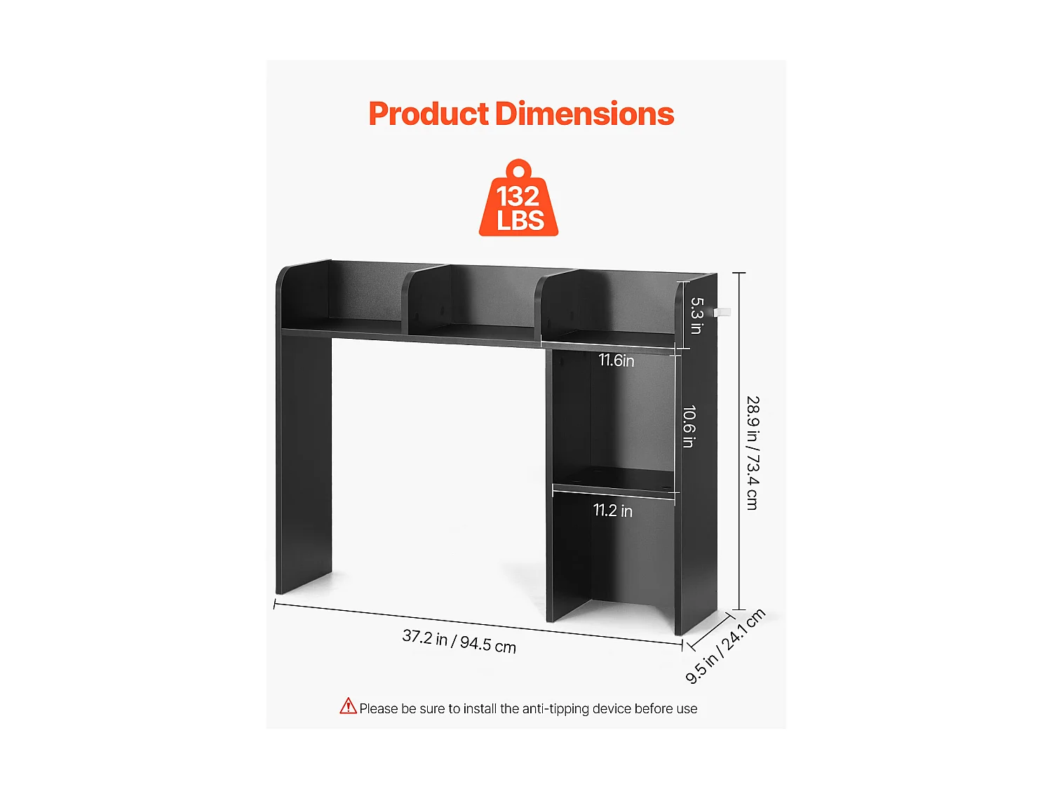 Estante de Oficina SucceBuy Negra de 2 Niveles Organizador de Almacenamiento para la Oficina y la Casa